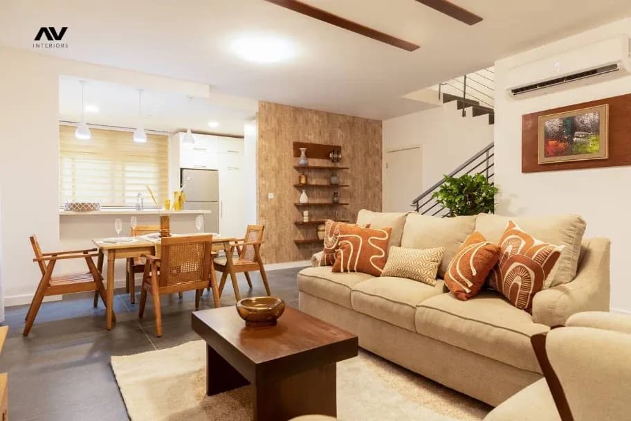 Short-stay apartment living room designed by Avond Interiors
