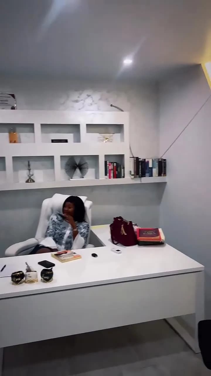 Executive desk and built-in shelving